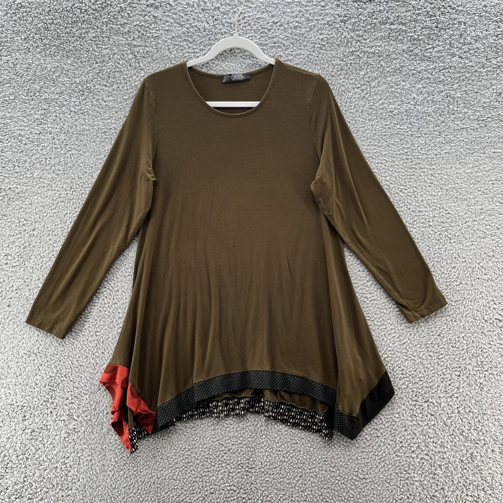 Ruti X Alembika Shirt Women XL Green Art Lagenlook Flowy Knit Tunic Top